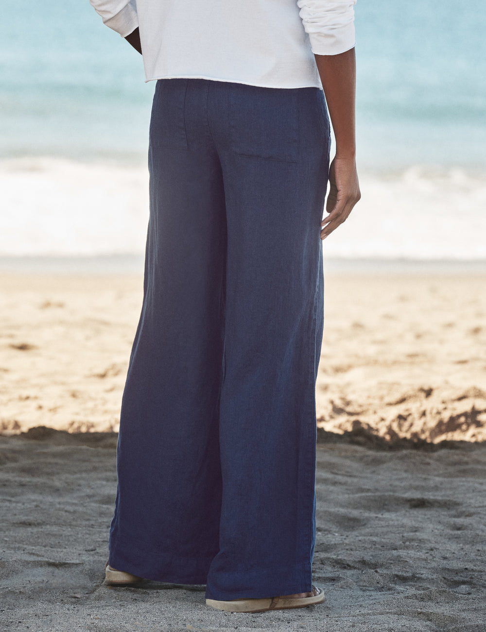 Frank & Eileen Madeline Linen Patch Pocket Pull On Pant Navy-Pants-West of Woodward Boutique-Vancouver-Canada