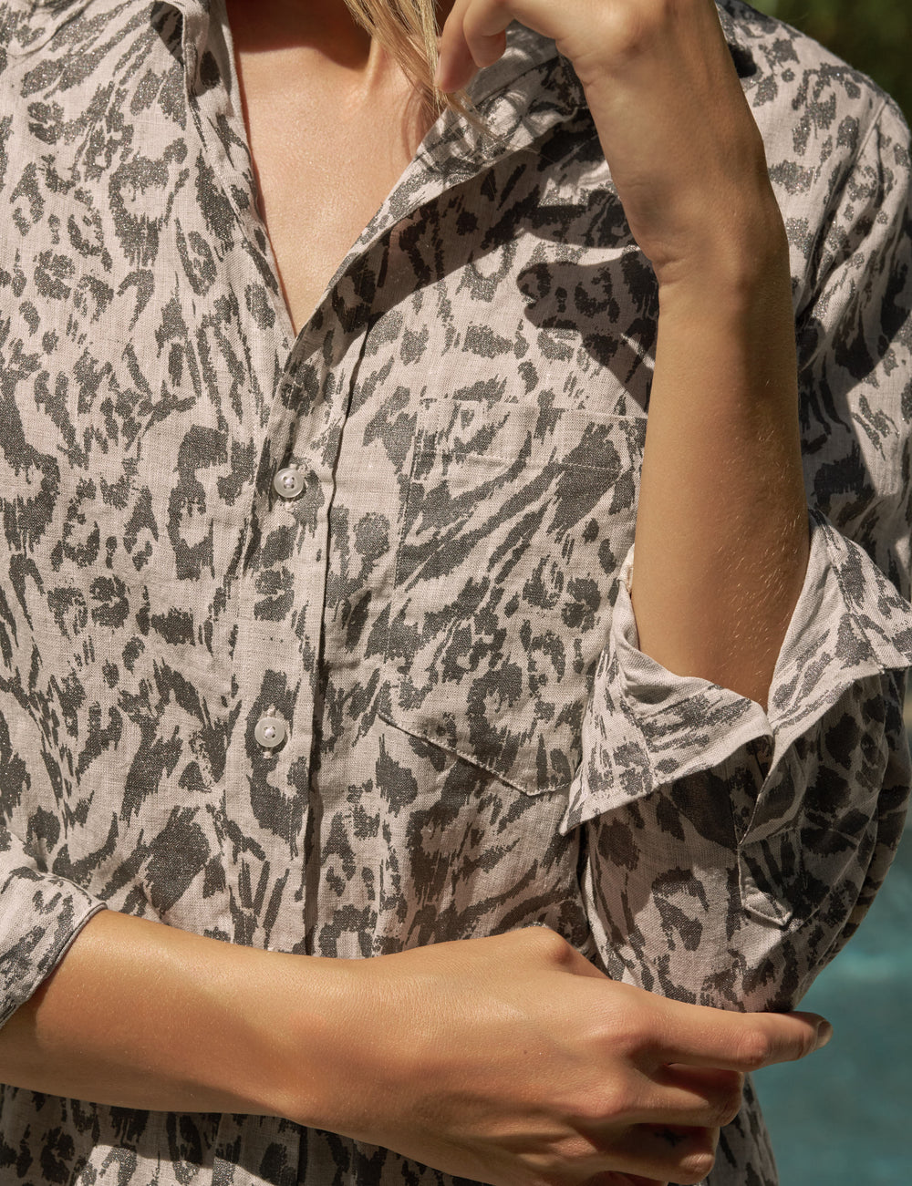 Frank &amp; Eileen Rory Maxi Shirtdress Glitter Animal Print-Dresses-West of Woodward Boutique-Vancouver-Canada
