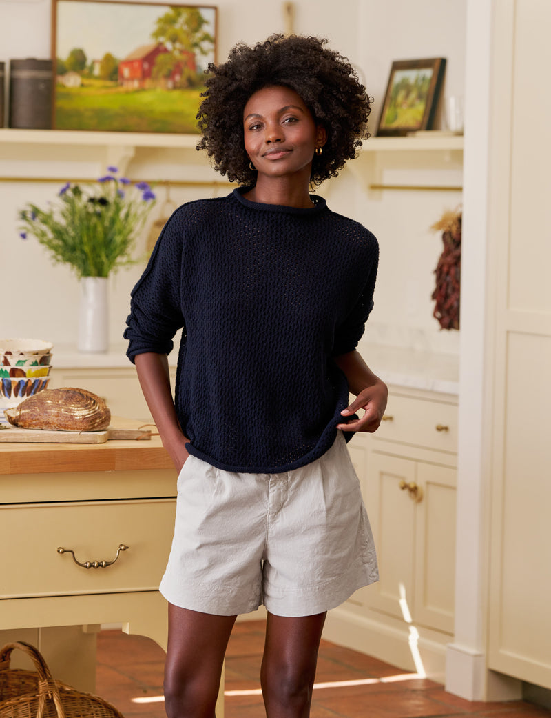Frank &amp; Eileen Monterey Pointelle Sweater Marine-Sweaters-West of Woodward Boutique-Vancouver-Canada