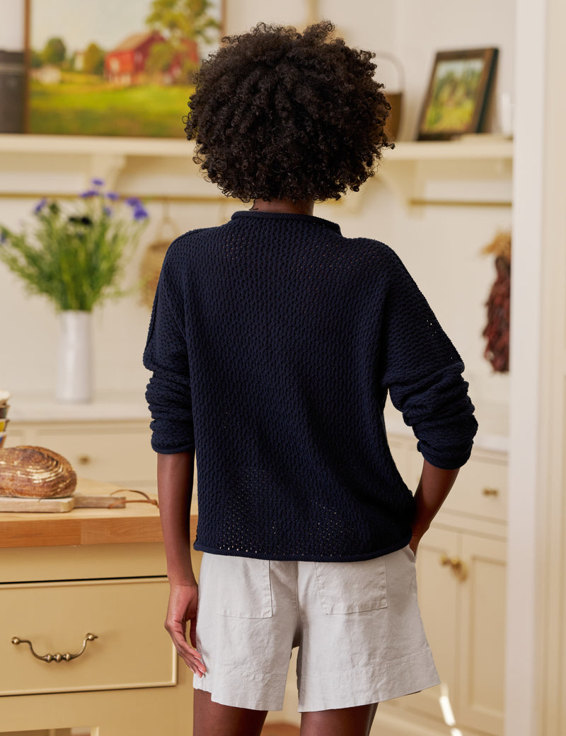 Frank & Eileen Monterey Pointelle Sweater Marine-Sweaters-West of Woodward Boutique-Vancouver-Canada