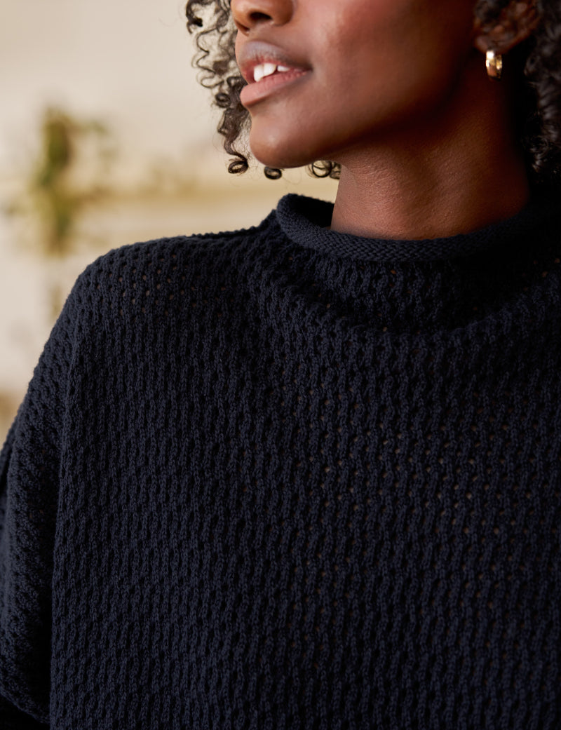 Frank &amp; Eileen Monterey Pointelle Sweater Marine-Sweaters-West of Woodward Boutique-Vancouver-Canada