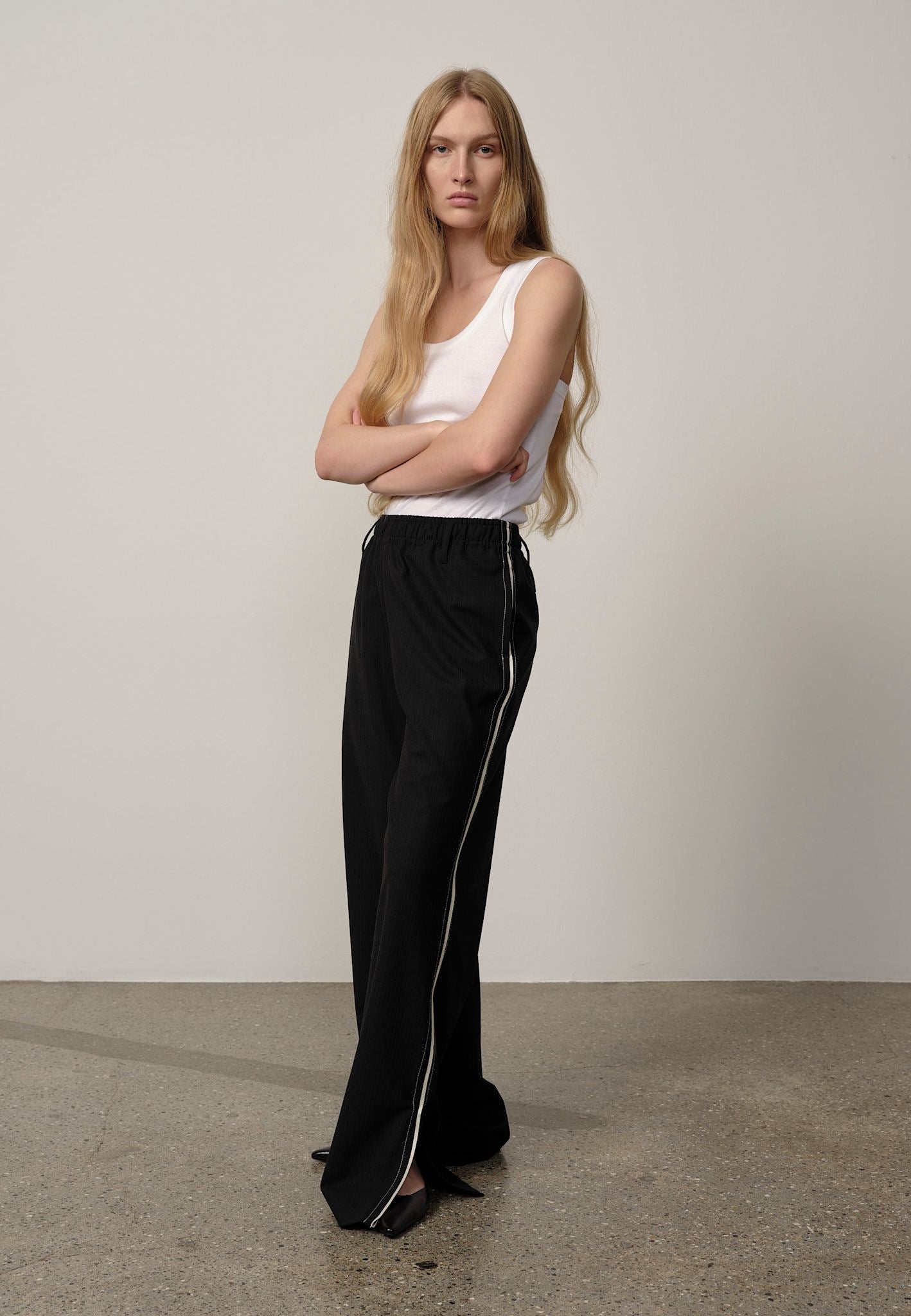 Herskind Davi Mid Waist Pants Grey Pinstripe-Pants-West of Woodward Boutique-Vancouver-Canada