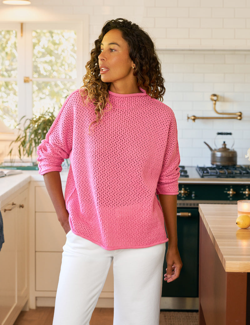 Frank &amp; Eileen Monterey Pointelle Sweater Dragon Fruit-Sweatshirts-West of Woodward Boutique-Vancouver-Canada