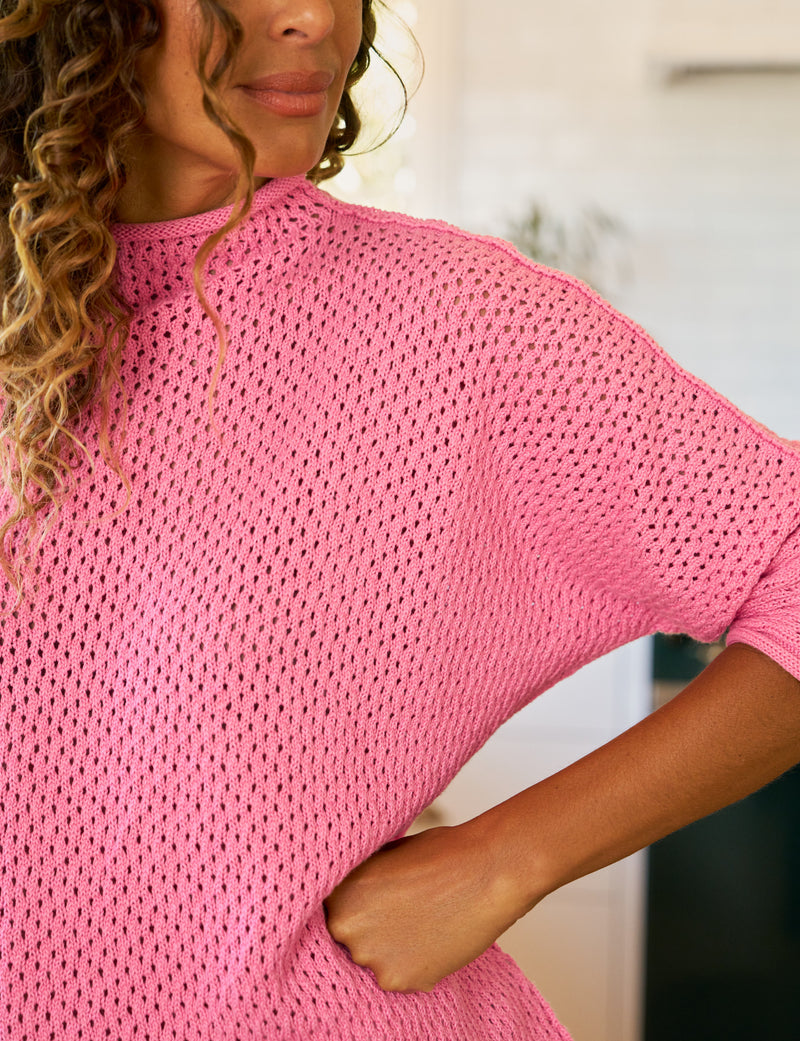 Frank &amp; Eileen Monterey Pointelle Sweater Dragon Fruit-Sweatshirts-West of Woodward Boutique-Vancouver-Canada