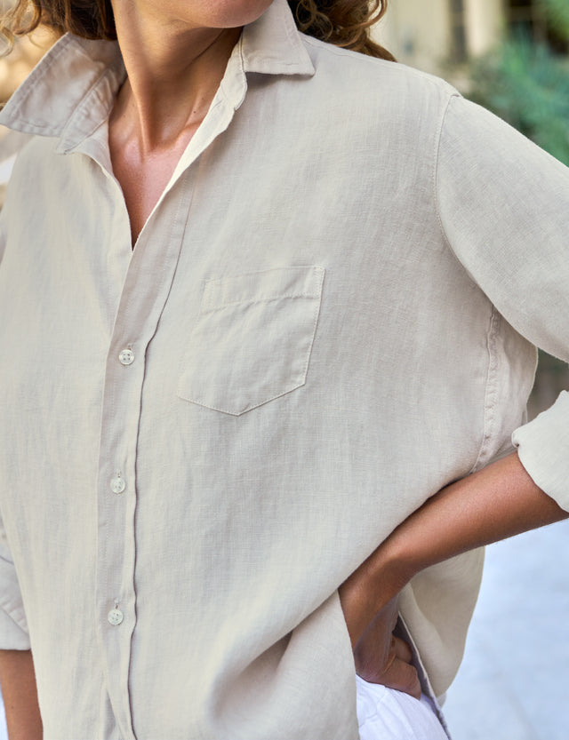 Frank &amp; Eileen Eileen Button Up Shirt Sand Linen-Shirts-West of Woodward Boutique-Vancouver-Canada