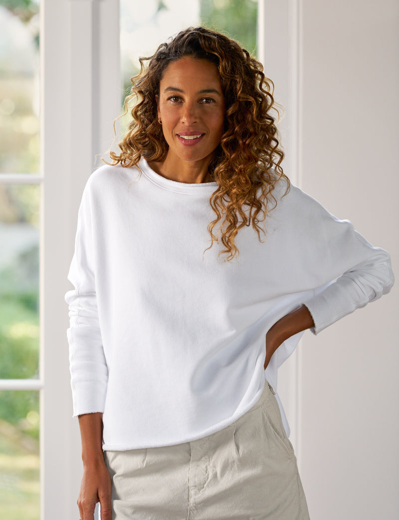 Frank &amp; Eileen Anna Long Sleeve Capelet White-Sweatshirts-West of Woodward Boutique-Vancouver-Canada