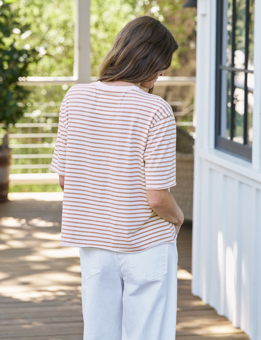 Frank & Eileen Perry NYC Tee Vintage White Camel Stripe-T-Shirts-West of Woodward Boutique-Vancouver-Canada