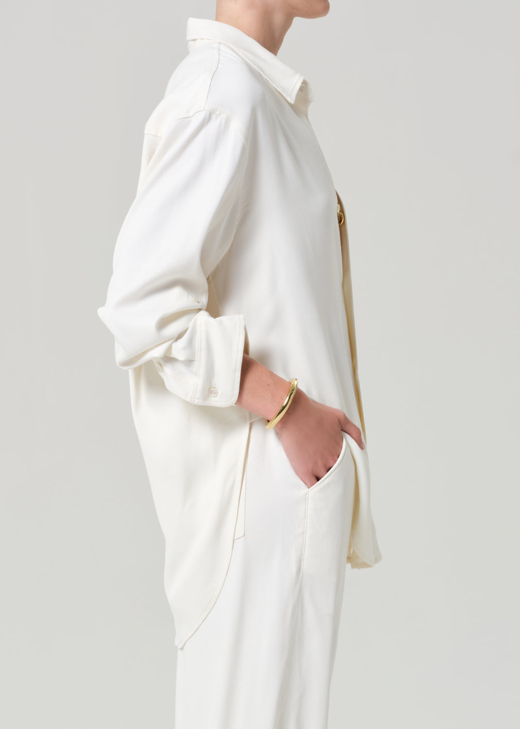 COH Kayla Button Up Shirt Portofino Twill Moonlight-Shirts-West of Woodward Boutique-Vancouver-Canada
