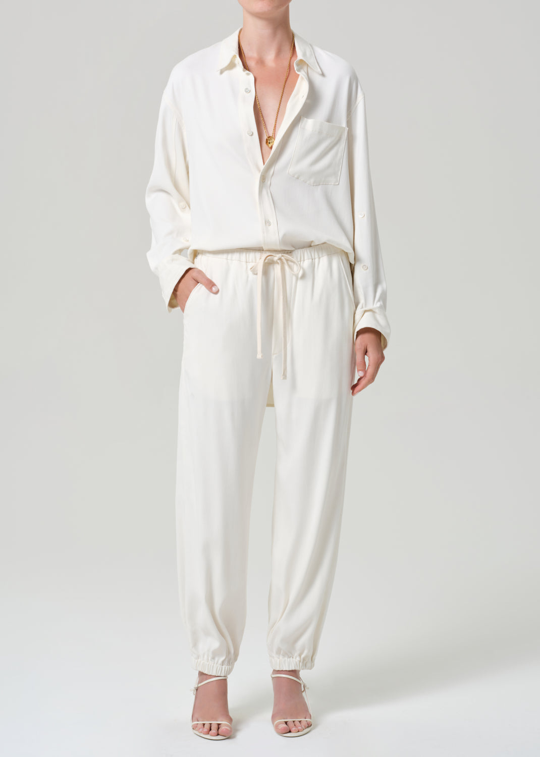 COH Kayla Button Up Shirt Portofino Twill Moonlight-Shirts-West of Woodward Boutique-Vancouver-Canada