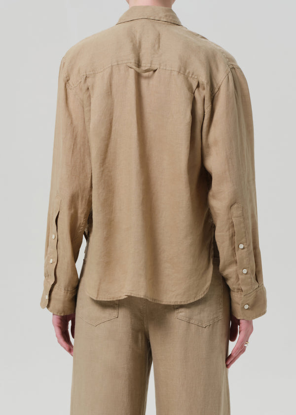 COH Kayla Shrunken Button Up Shirt Gobi-Shirts-West of Woodward Boutique-Vancouver-Canada