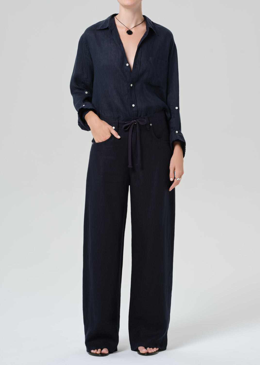 COH Kayla Shrunken Button Up Shirt True Navy-Shirts-West of Woodward Boutique-Vancouver-Canada