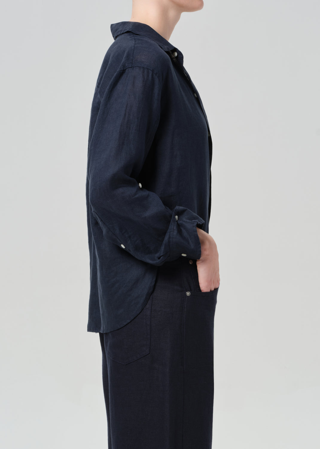 COH Kayla Shrunken Button Up Shirt True Navy-Shirts-West of Woodward Boutique-Vancouver-Canada