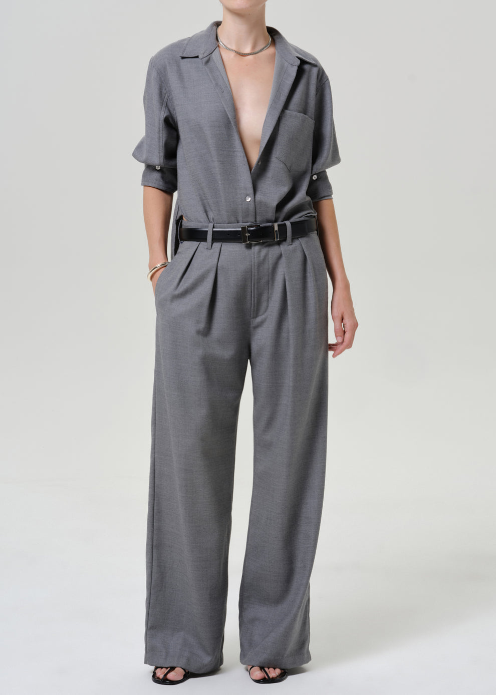 COH Kayla Shrunken Button Up Shirt Felted Wool Gris