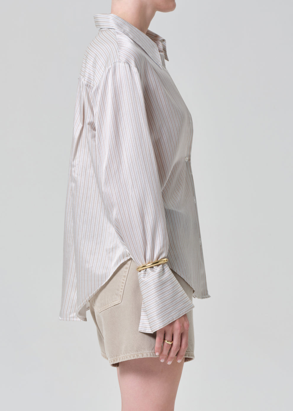 COH Camilia Button Up Shirt Sandstone Stripe-Shirts-West of Woodward Boutique-Vancouver-Canada