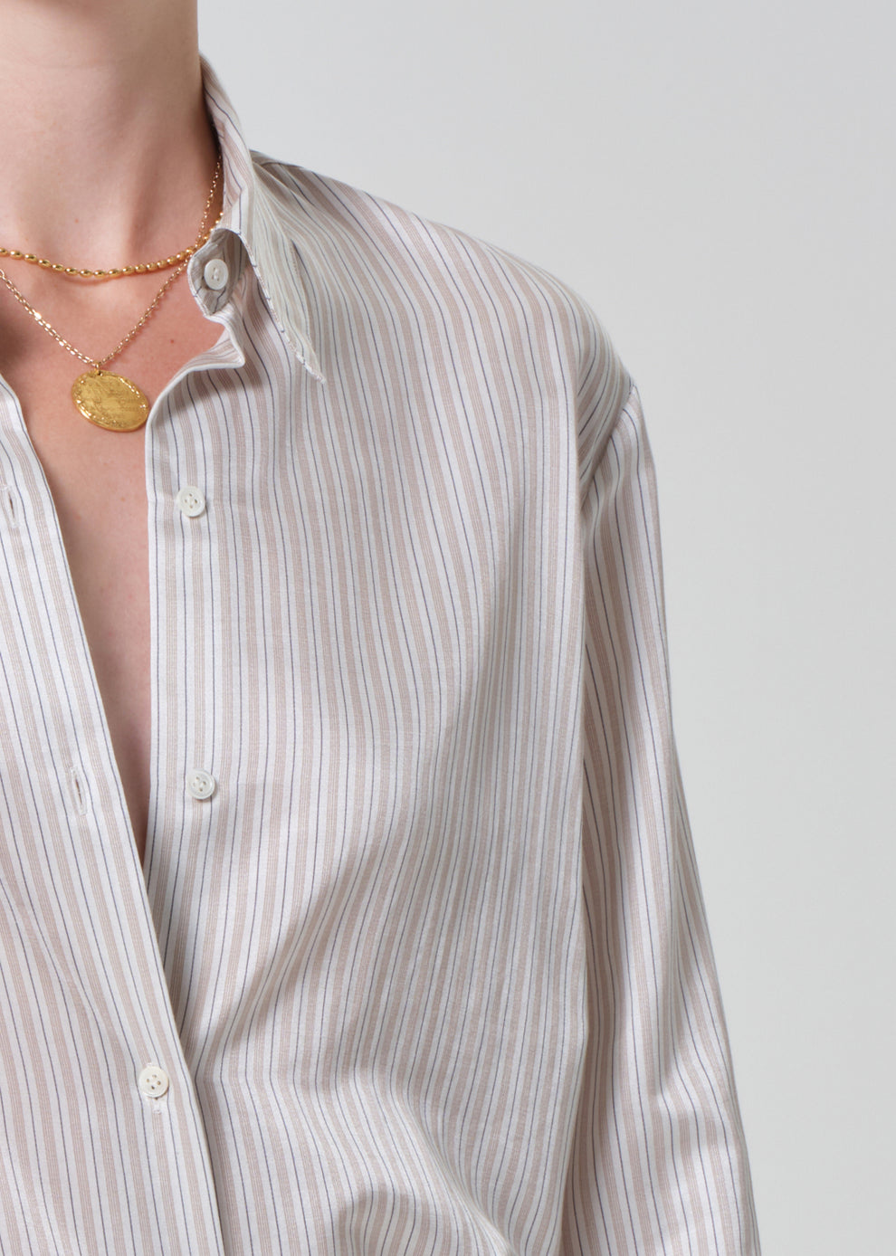 COH Camilia Button Up Shirt Sandstone Stripe-Shirts-West of Woodward Boutique-Vancouver-Canada