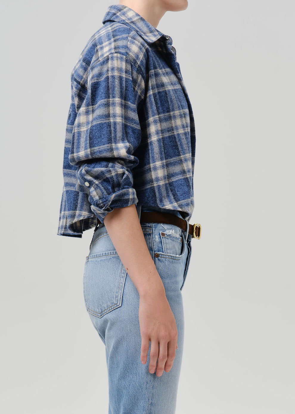 Citizens of Humanity Ana Cropped Button Up Shirt Marina Plaid-Shirts-West of Woodward Boutique-Vancouver-Canada