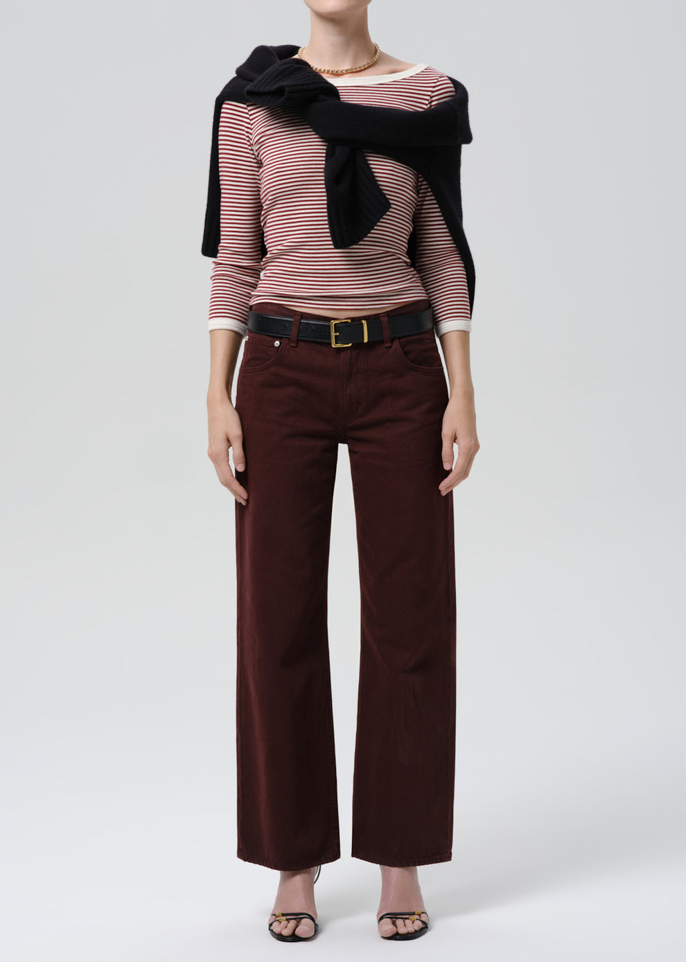 Citizens of Humanity Boat Neck Slim Tee Burgundy Creme-T-Shirts-West of Woodward Boutique-Vancouver-Canada