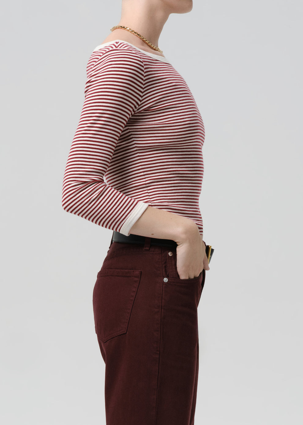 Citizens of Humanity Boat Neck Slim Tee Burgundy Creme-T-Shirts-West of Woodward Boutique-Vancouver-Canada