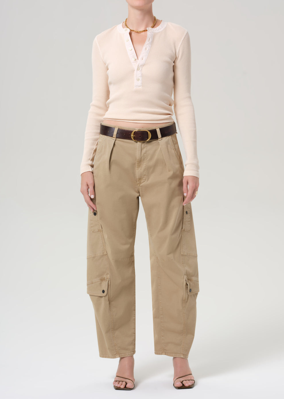 COH Drea Waffle Henley Long Sleeve Shrimp-T-Shirts-West of Woodward Boutique-Vancouver-Canada