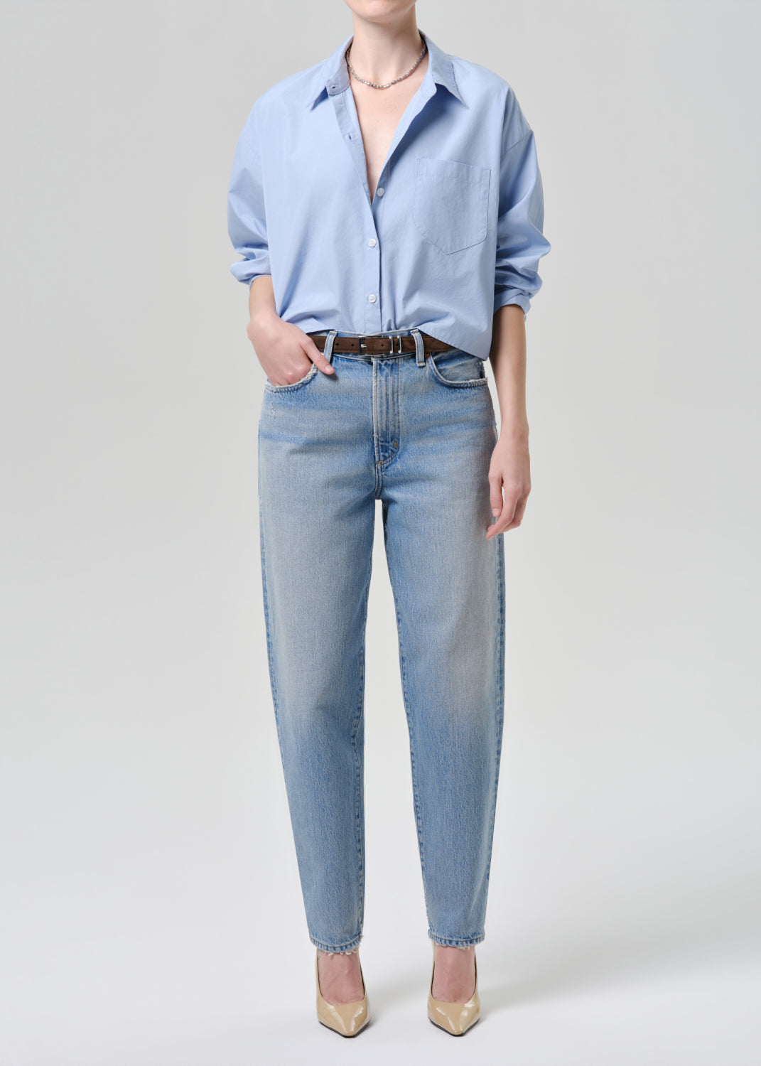 COH Petit Ami Button Up Shirt French Blue-Shirts-West of Woodward Boutique-Vancouver-Canada