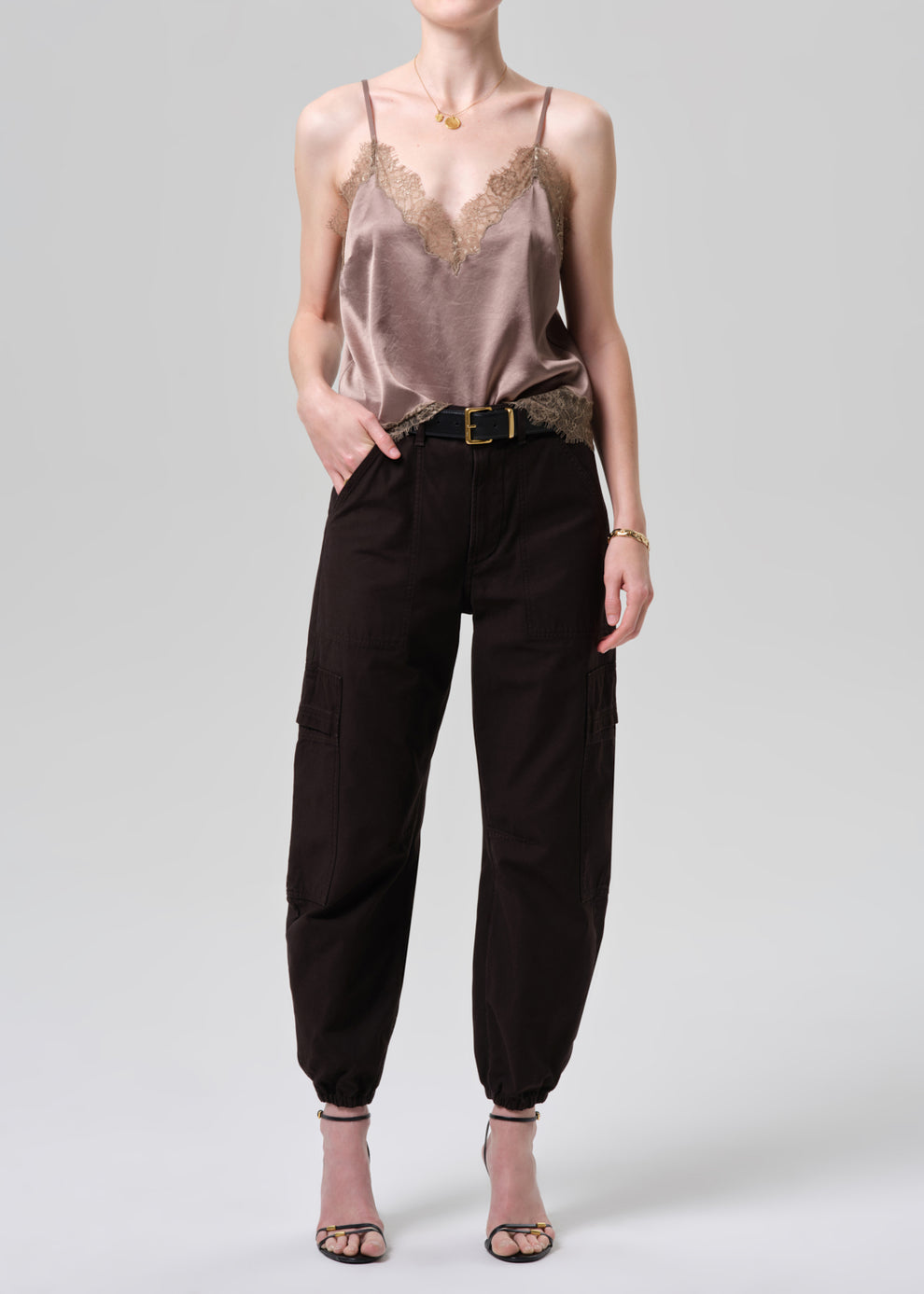 Citizens of Humanity Lace Trimmed Cami Cocoa-T-Shirts-West of Woodward Boutique-Vancouver-Canada