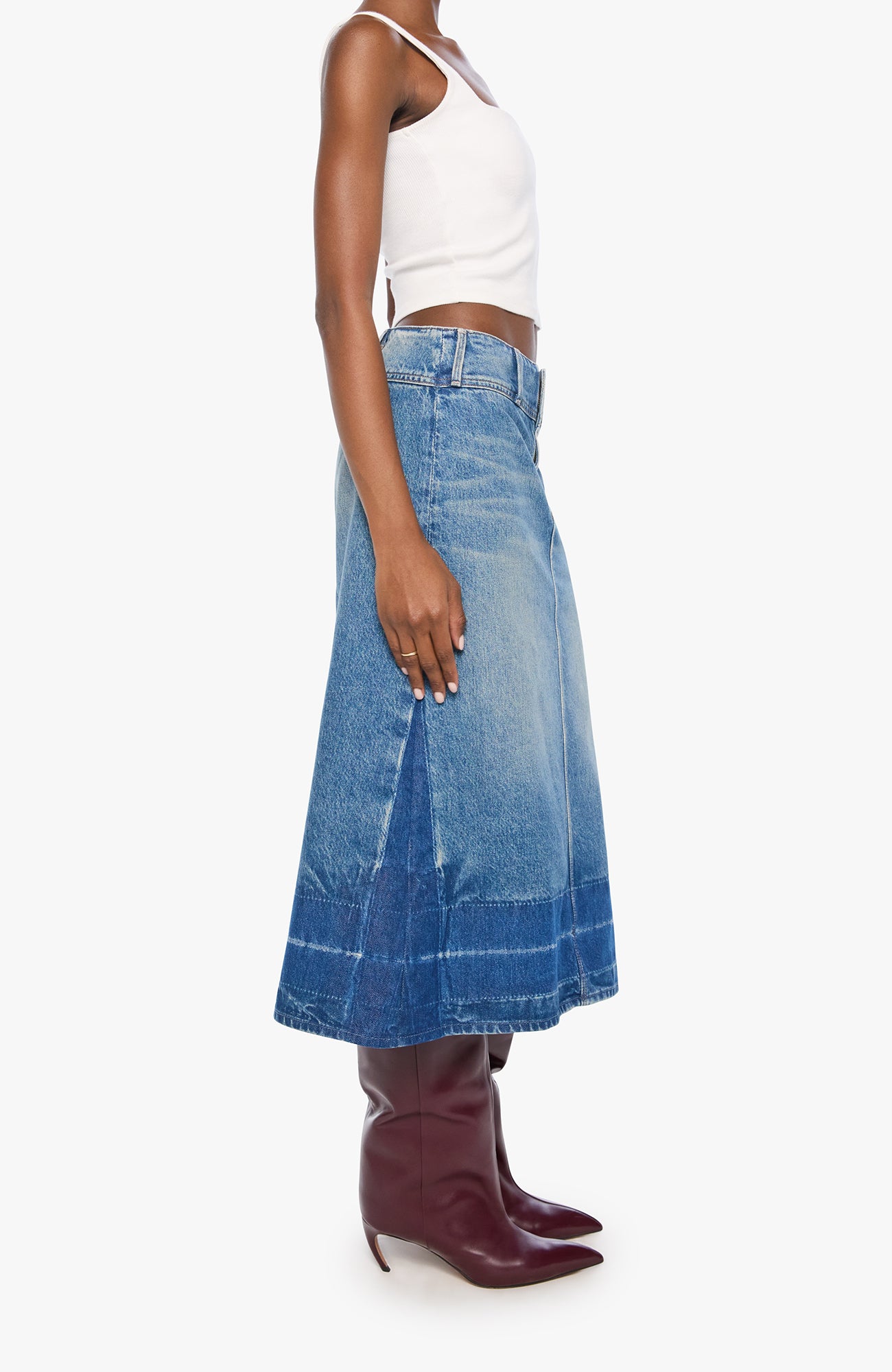 MOTHER Fortune Cookie Midi Denim Skirt Tootsie-Dresses-West of Woodward Boutique-Vancouver-Canada