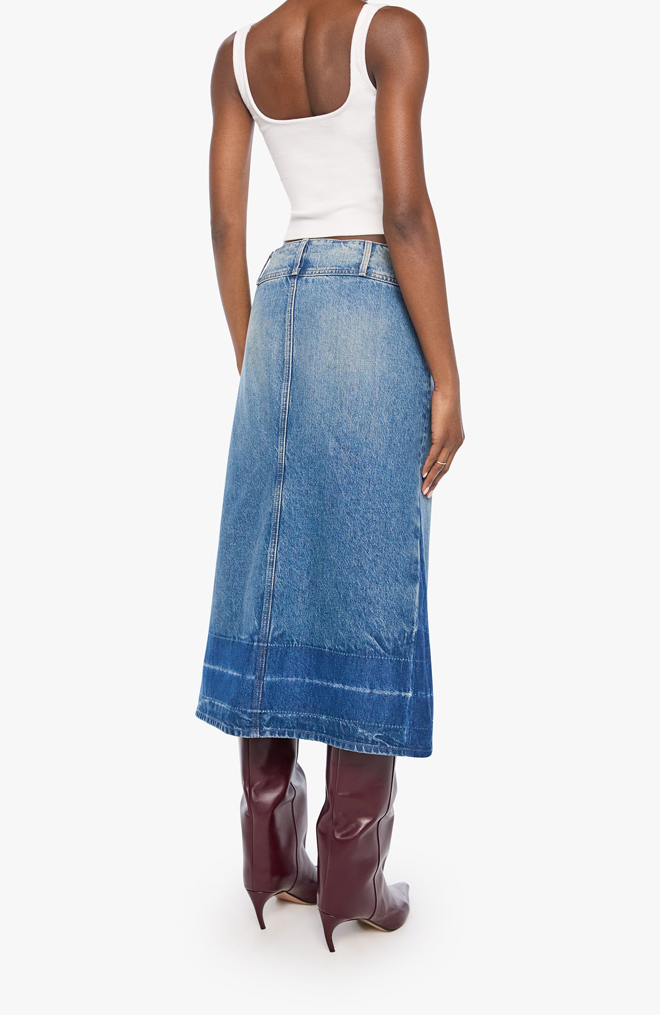 MOTHER Fortune Cookie Midi Denim Skirt Tootsie-Dresses-West of Woodward Boutique-Vancouver-Canada