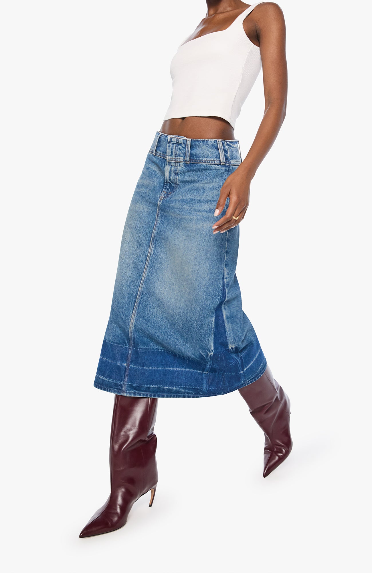 MOTHER Fortune Cookie Midi Denim Skirt Tootsie-Dresses-West of Woodward Boutique-Vancouver-Canada