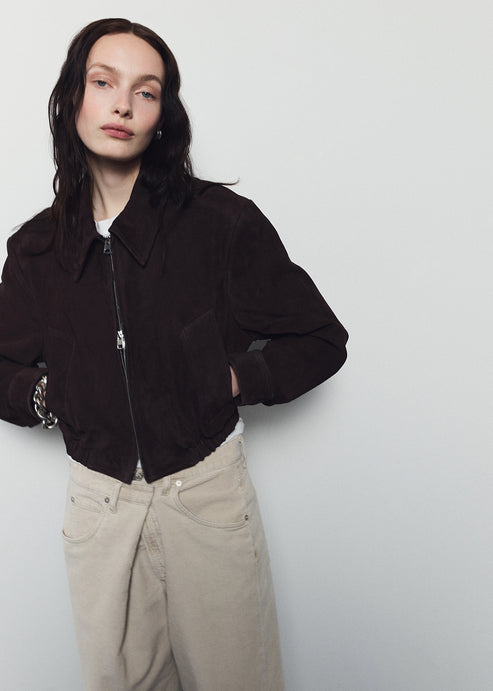 Agolde Nahla Cropped Suede Jacket Root-Jackets-West of Woodward Boutique-Vancouver-Canada