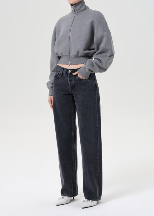 Agolde Darby Zip Up Grey Heather-Sweatshirts-West of Woodward Boutique-Vancouver-Canada