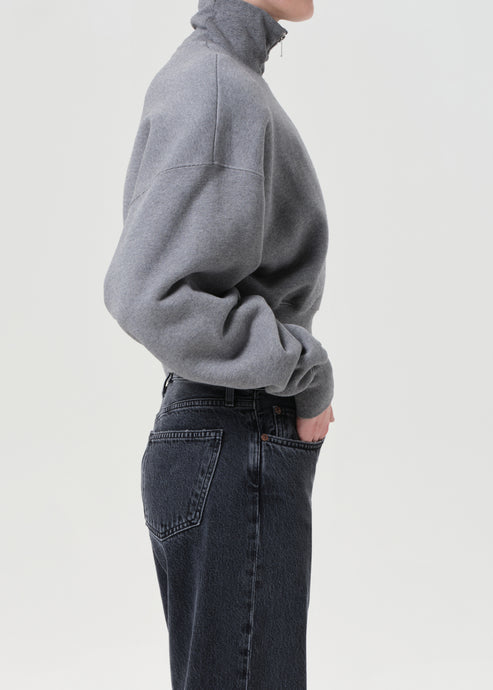 Agolde Darby Zip Up Grey Heather-Sweatshirts-West of Woodward Boutique-Vancouver-Canada