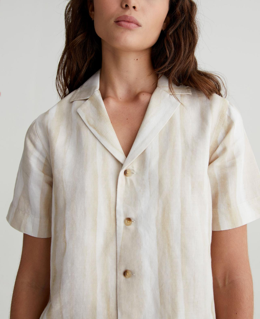 AG Koa Button Up- Brush Strokes Beige Multi-Shirts-West of Woodward Boutique-Vancouver-Canada