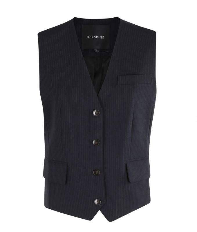 Herskind Atlas Vest Navy Pinstripe-Shirts-West of Woodward Boutique-Vancouver-Canada