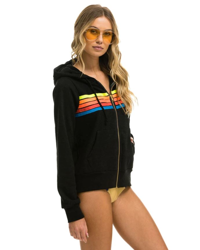 Aviator Nation 5 Stripe Zip Hoodie Black Neon Rainbow-Sweatshirts-West of Woodward Boutique-Vancouver-Canada