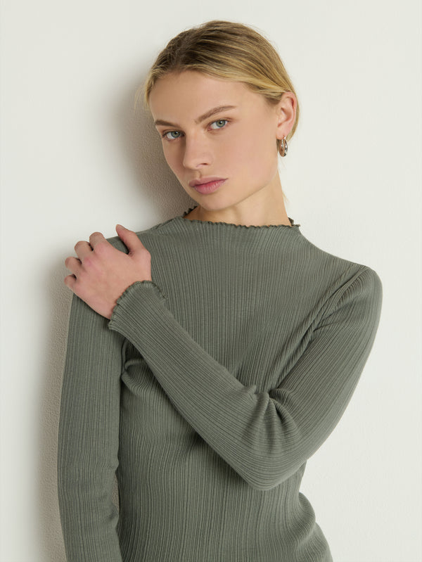 Nation Brenna Mock Neck Top Castor Grey