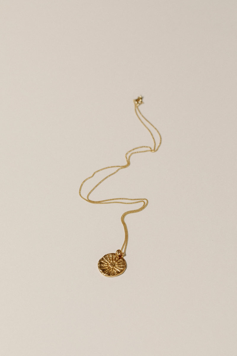Pamela Card Unconquerable Sun 24K Gold Vermeil Necklace 18" Chain