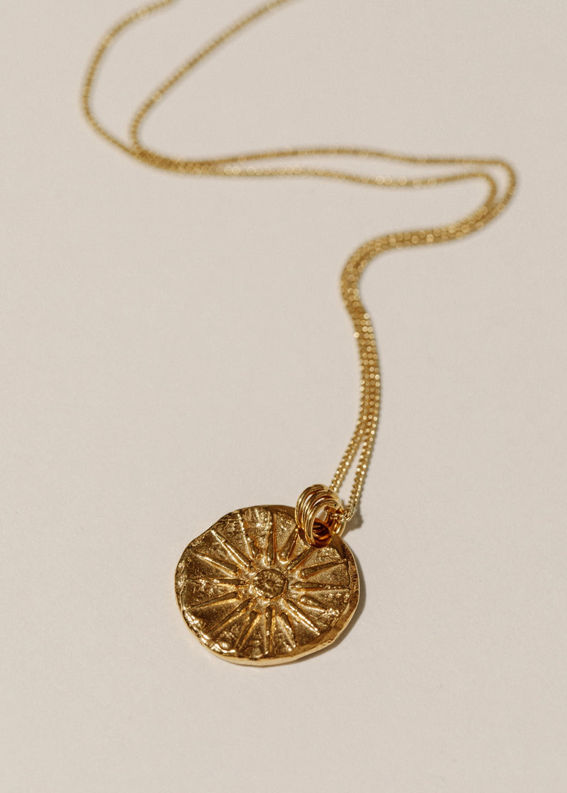Pamela Card Unconquerable Sun 24K Gold Vermeil Necklace 18" Chain