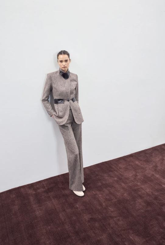 Smythe High Rise Wide Leg Pant Biscotti Tweed