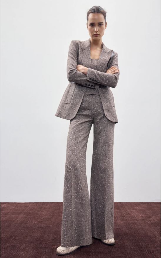Smythe High Rise Wide Leg Pant Biscotti Tweed