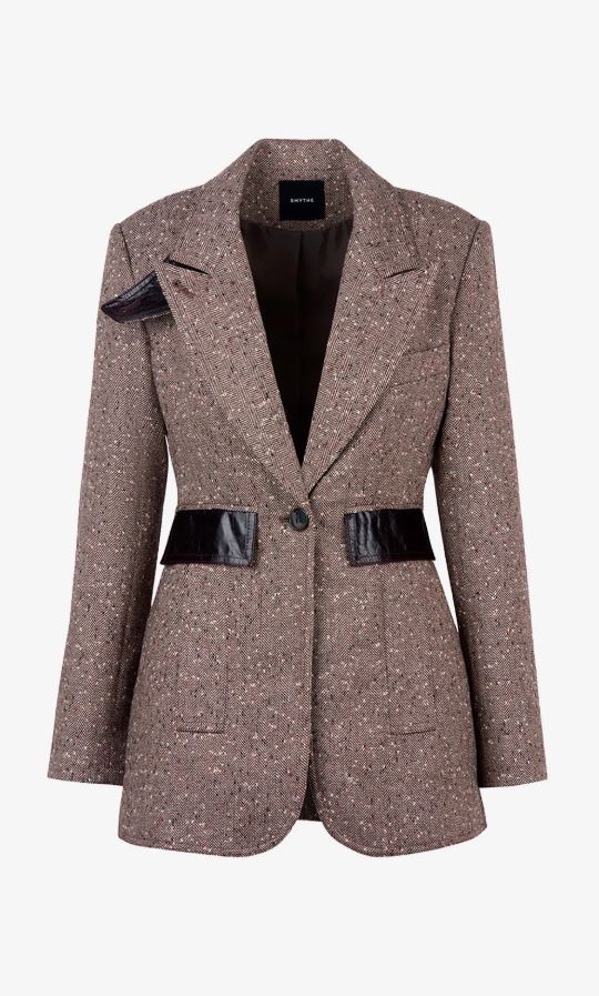 Smythe Tailored Boyfriend Blazer Biscotti Tweed