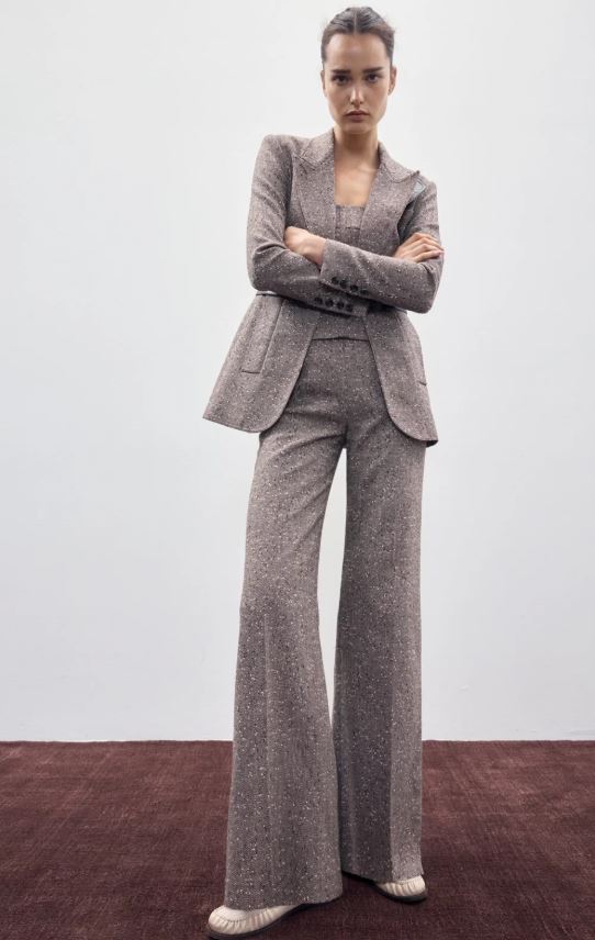 Smythe Tailored Boyfriend Blazer Biscotti Tweed