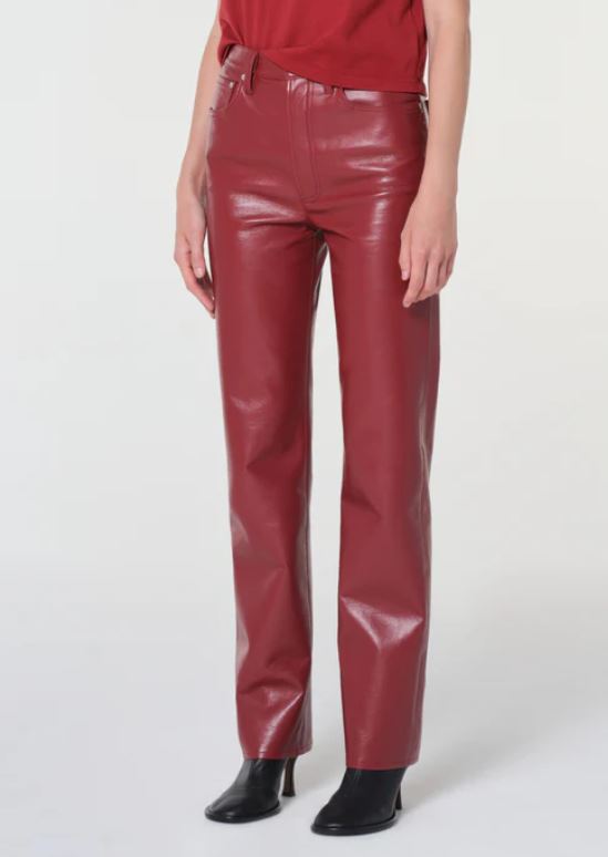 Agolde 90s Pinch Waist Long Brick Leather-Pants-West of Woodward Boutique-Vancouver-Canada