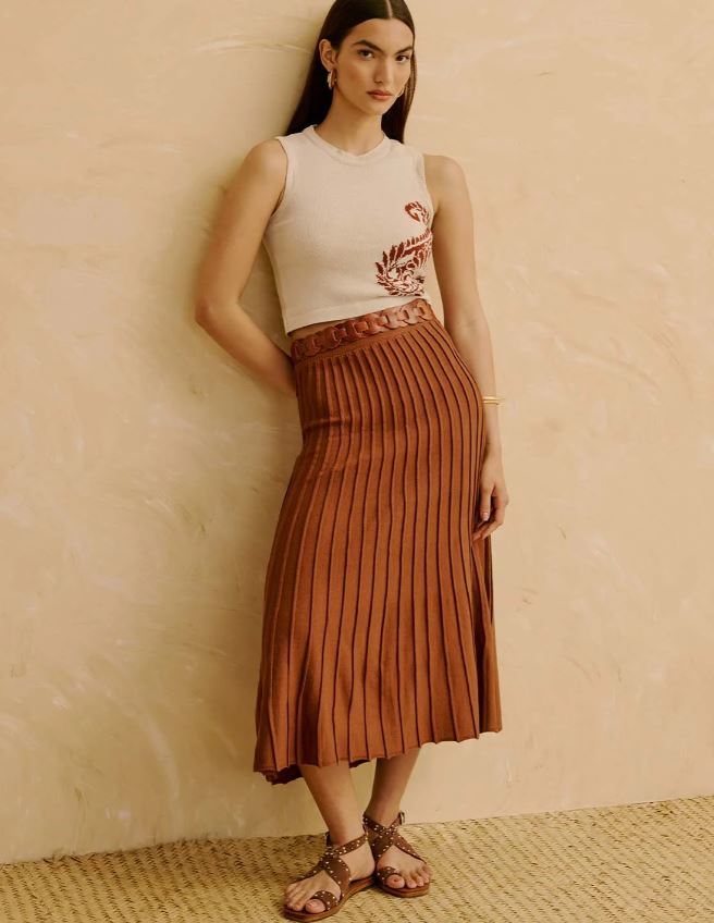CaCay Pleated Knit Fabric Skirt Brown-Dresses-West of Woodward Boutique-Vancouver-Canada