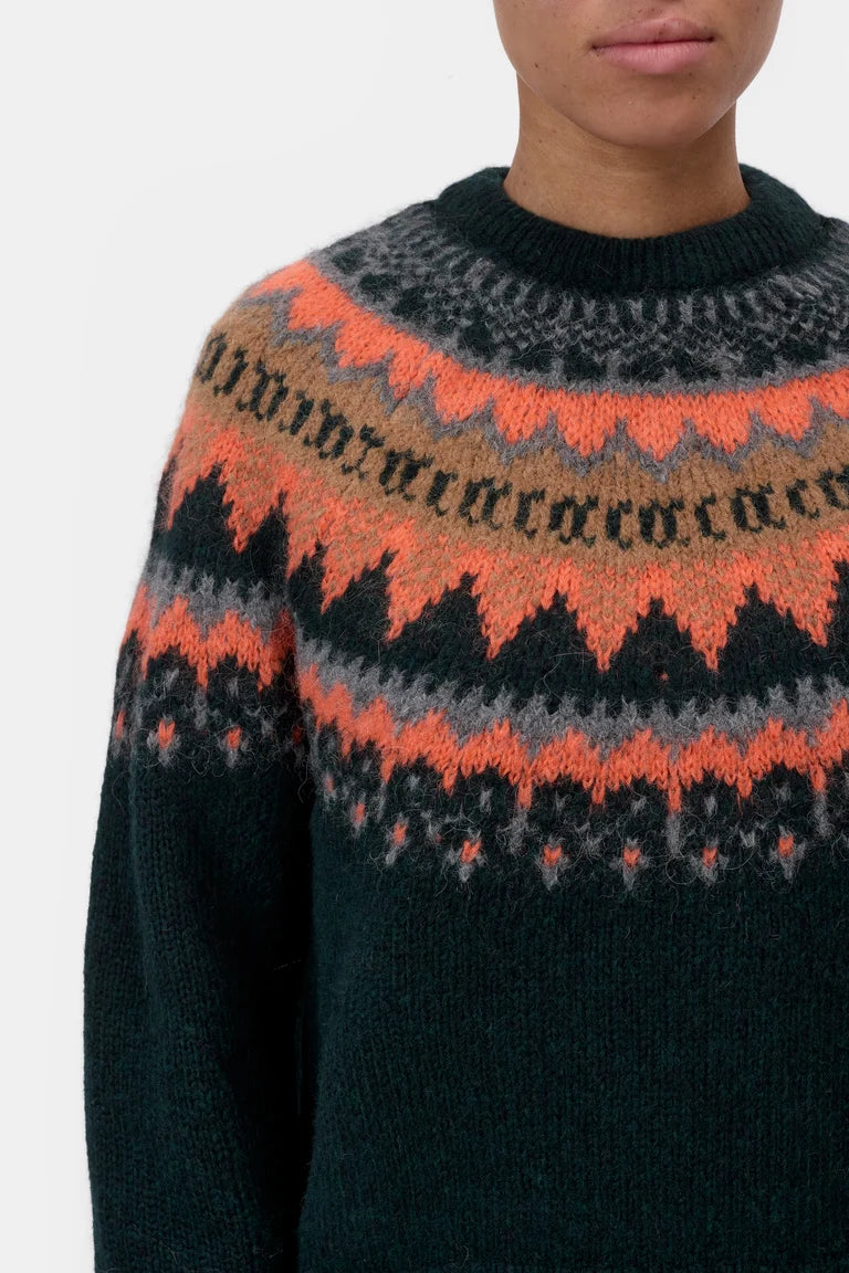 Closed Crew Neck Knit Fairisle Sweater Shadow Green-Sweaters-West of Woodward Boutique-Vancouver-Canada