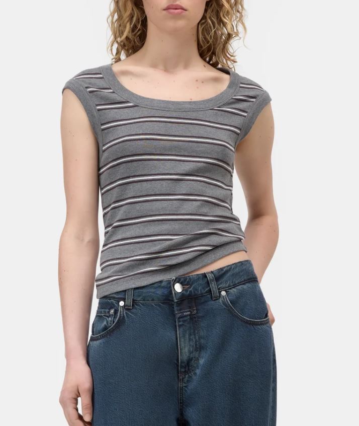 Closed Cap Sleeve T-shirt Dark Grey Melange-T-Shirts-West of Woodward Boutique-Vancouver-Canada