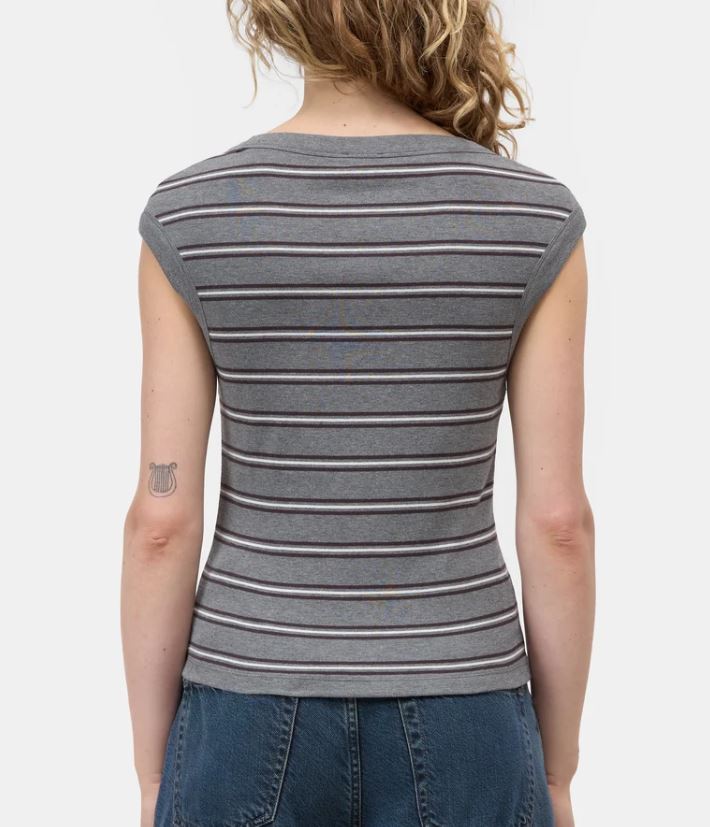 Closed Cap Sleeve T-shirt Dark Grey Melange-T-Shirts-West of Woodward Boutique-Vancouver-Canada