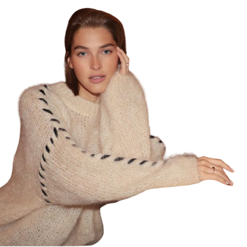 American Dreams Catia Mohair Stitch Sweater Beige-Sweaters-S/M-West of Woodward Boutique-Vancouver-Canada