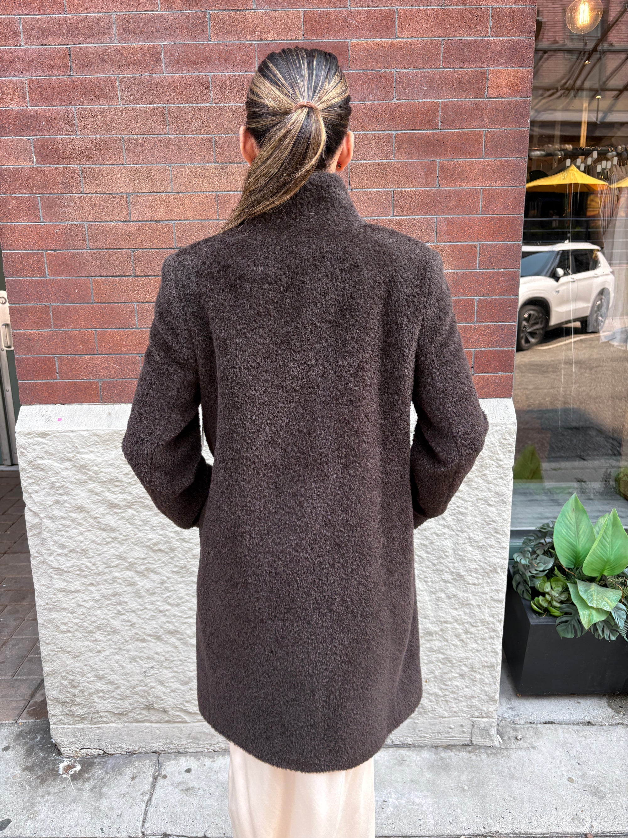Cinzia Rocca Mid Aplaca Wool Coat Coffee Brown-Coats-West of Woodward Boutique-Vancouver-Canada