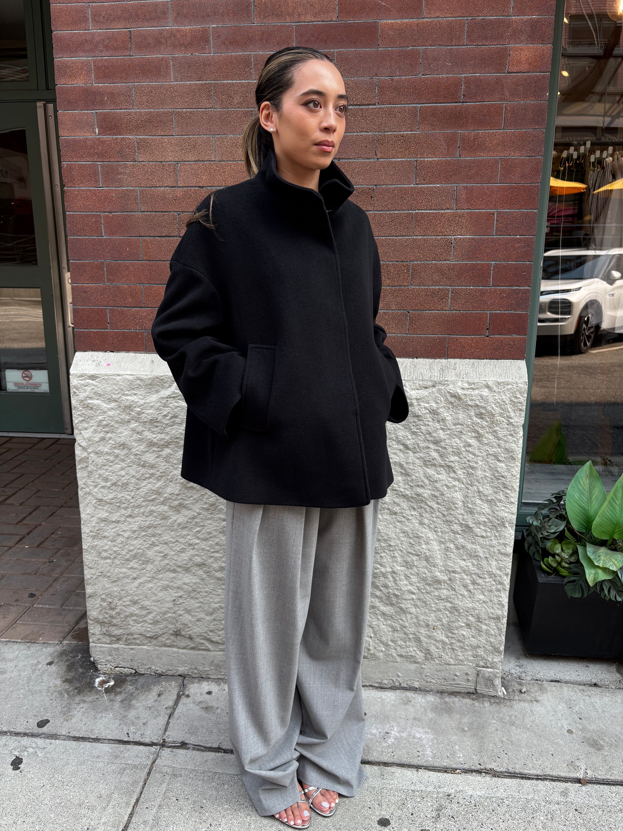 Cinzia Rocca Wool Cashmere Short Coat Black-Coats-West of Woodward Boutique-Vancouver-Canada