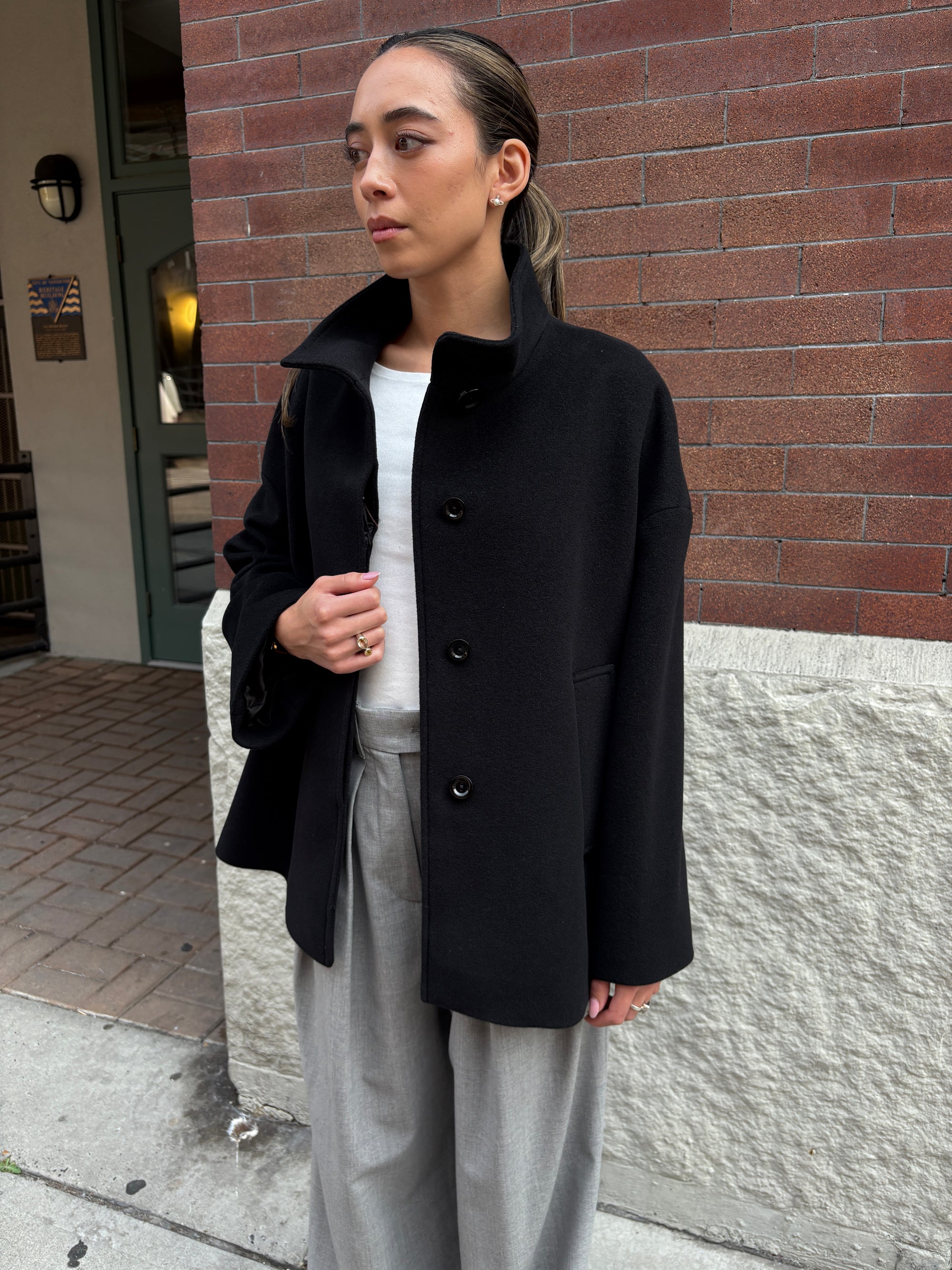 Cinzia Rocca Wool Cashmere Short Coat Black-Coats-West of Woodward Boutique-Vancouver-Canada